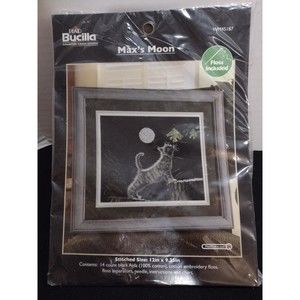 Bucilla Counted Cross Stitch 45187 12 x 9.25" Max's Moon Cat NEW SEALED
